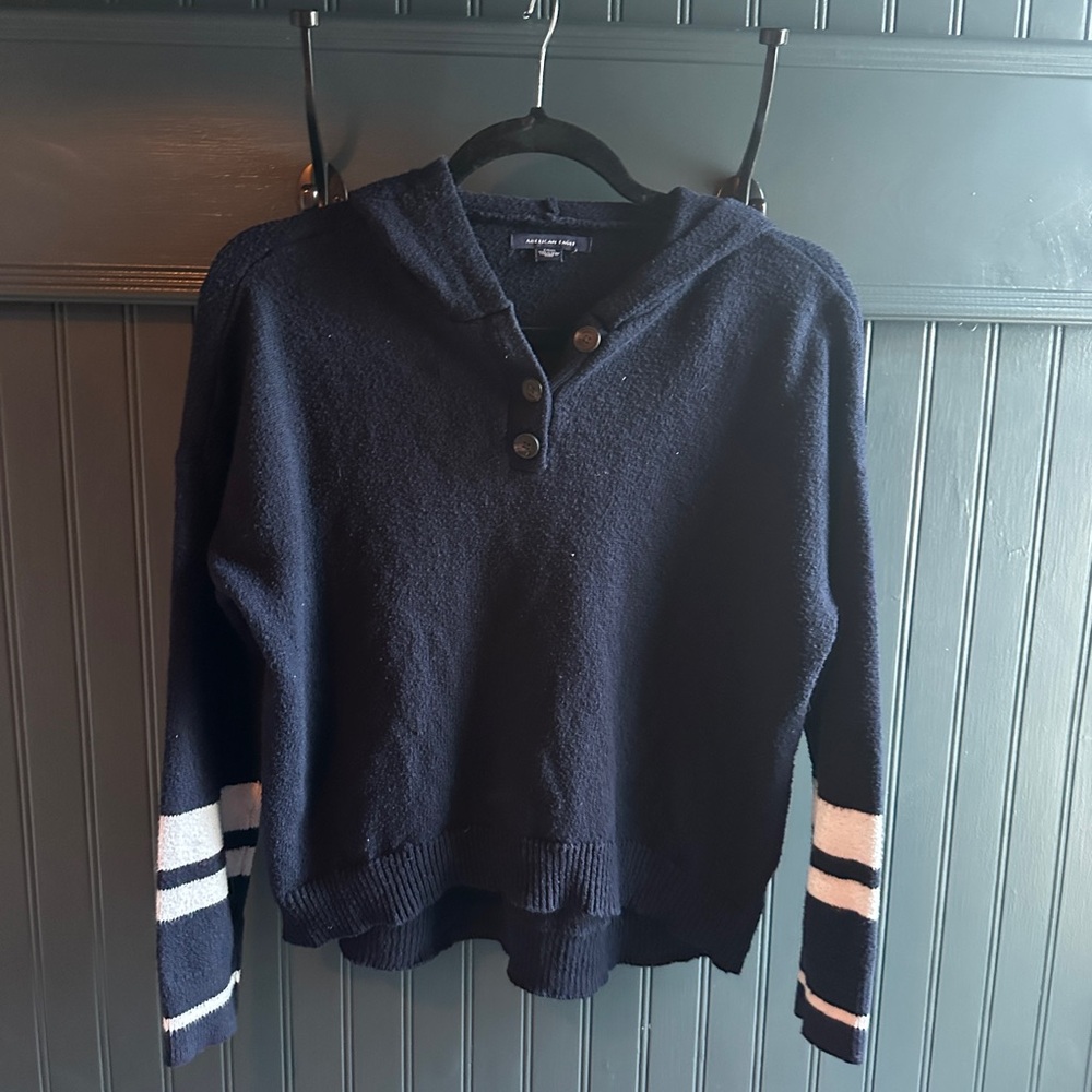 American Eagle Outfitters Navy Knit Sweater with Hood